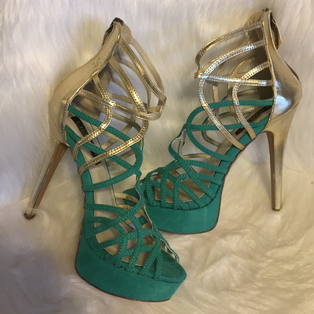 Teal and Gold Heels
